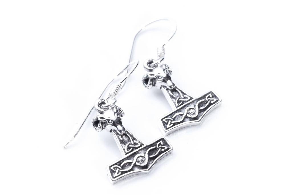 Ohrhänger Thorshammer Widderkopf aus 925 Silber – Nordischer Mjölnir Wikinger Ohrschmuck 2,4 cm