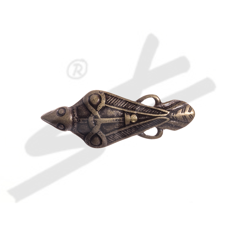 Wikinger-Brosche „Keltischer Rabe“ messingfarben – ZAMAK-Gewandverschluss für LARP & Reenactment