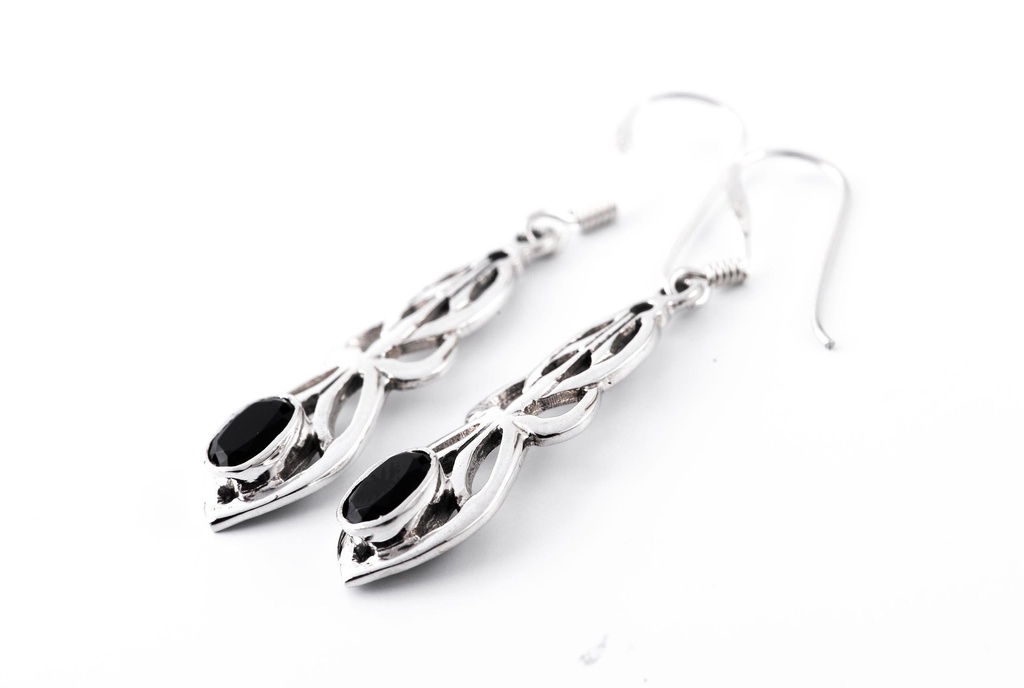 [Oh15-2] Schmuck Ohrhänger Áine Celtic Schwarzer Kristall 2,9 cm – Silber 925 – Keltische Ohrringe mit mystischer Symbolik 