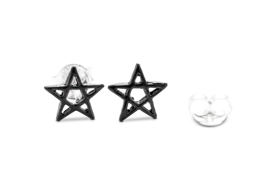 Ohrstecker Sarala Pentagramm Schwarz aus 925 Silber – Gothic Symbol Ohrschmuck Ø 7 mm