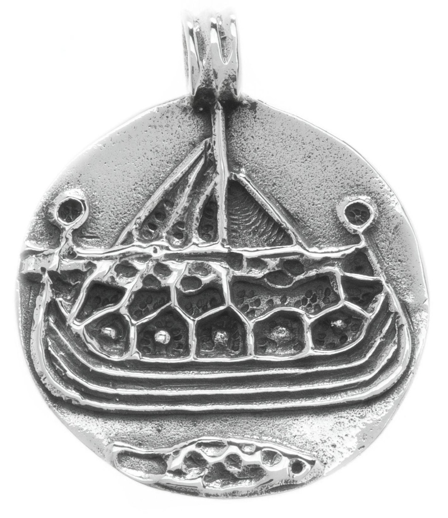 Anhänger SÖRVI Schiffsmünze aus Silber – Wikinger Drachenboot Amulett 2,8 cm