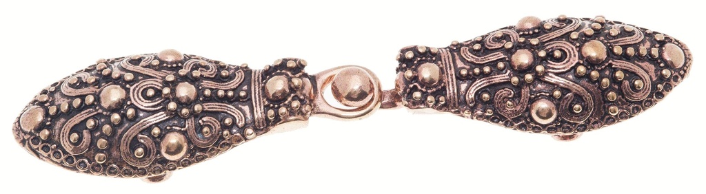 Wikinger-Gewandschließe „Gilby – Asgard“ aus Bronze – Großfibel 11,2 cm mit Runenornamentik