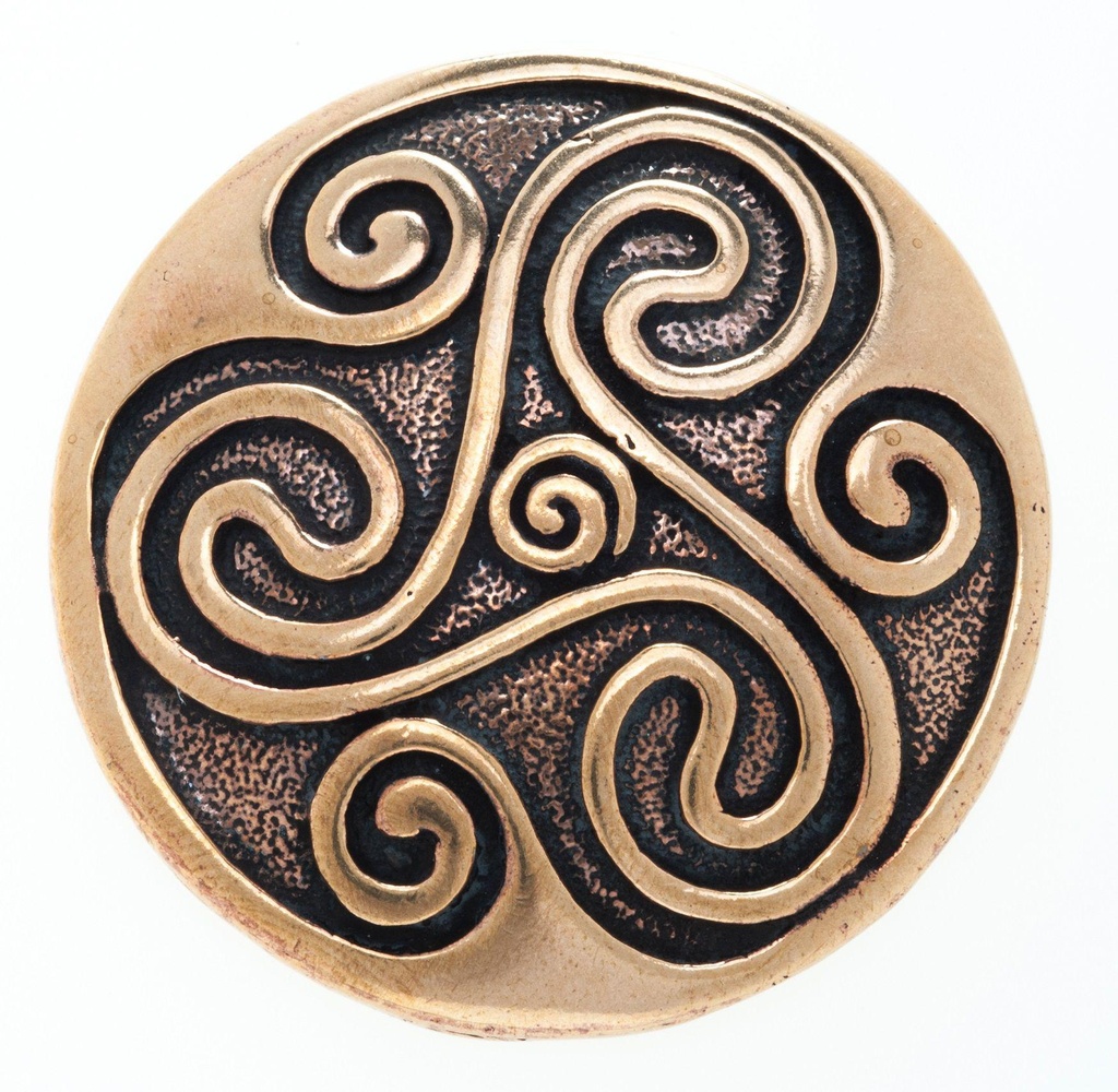 Schmuck Anhänger Caila 4,5 cm – Bronze – Großes keltisches Amulett mit Triskele & Knotenmuster