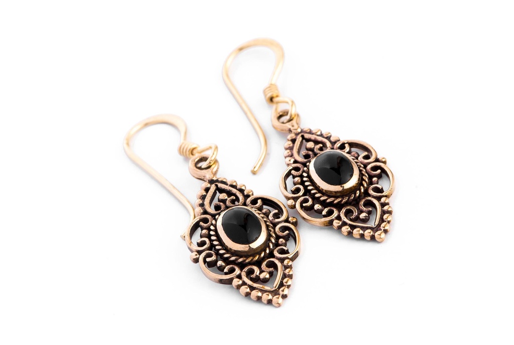 [ohb101] Mittelalter Ohrhänger „Daniu – Onyxkönigin“ aus Bronze – Damenohrringe 3,6 cm