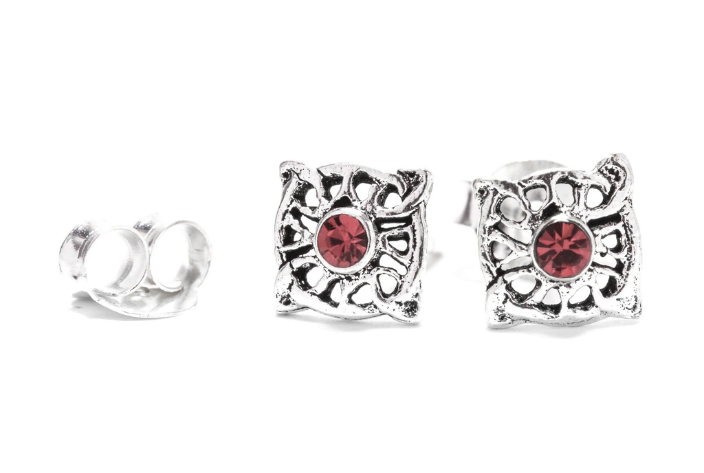 Ohrstecker SIANNA aus 925er Silber Ø 7 mm – Keltisches Vier-Elemente-Motiv Rot (Feuer)