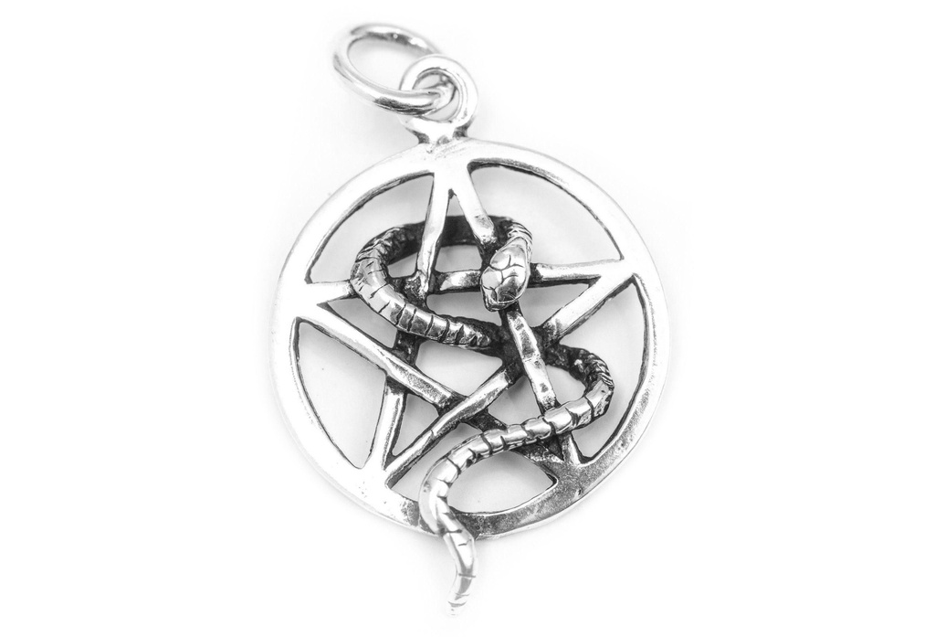 [Am68-2] Schmuck Anhänger Schlangen-Pentagramm 3,5 cm – Silber 925 – Mystisches Schutzamulett für Weisheit und Wandel