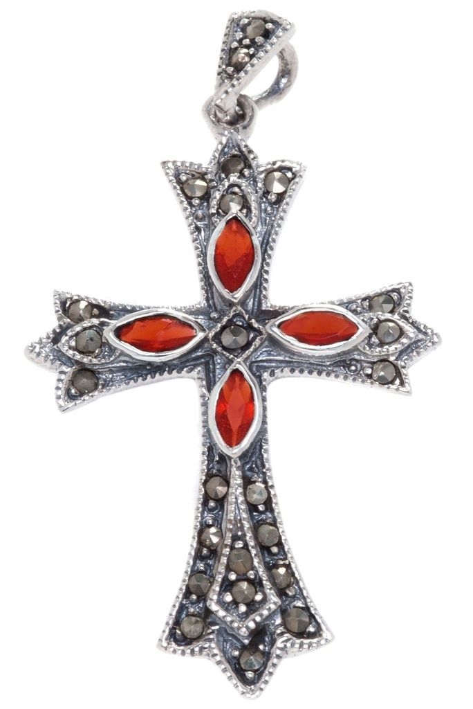Mittelalter Kreuz-Anhänger IARA aus 925er Silber – Gotisches Schmuckstück mit Kristall (4,4 cm)
