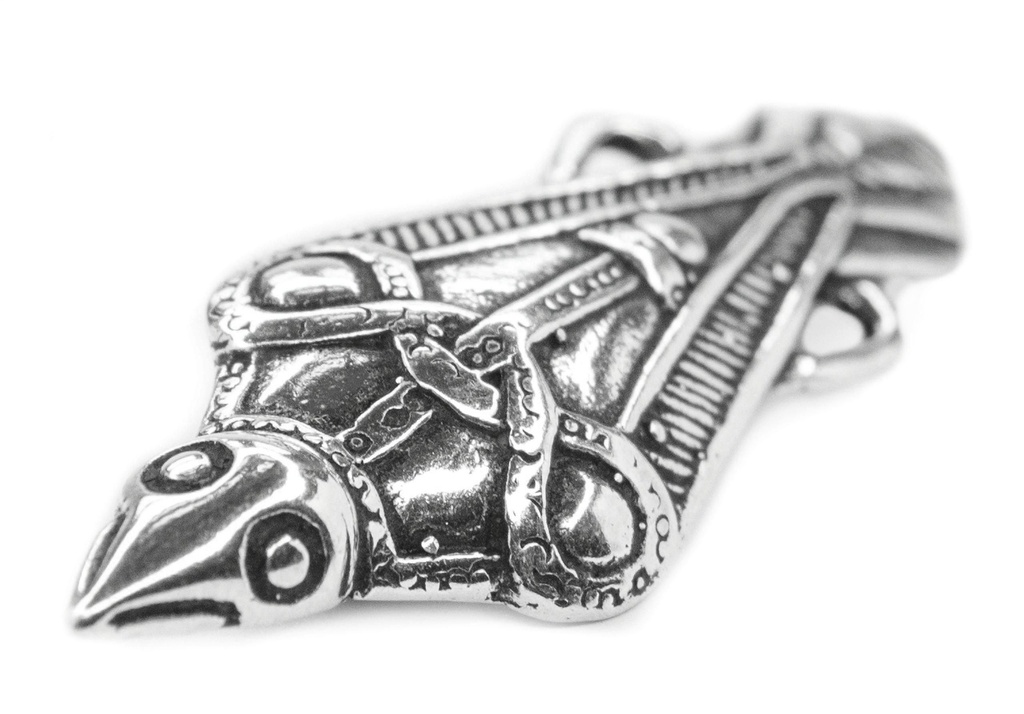 Wikinger Fibel Brosche "Munin" aus Silber 925 – Odins Rabe als Gewandschmuck 5 cm