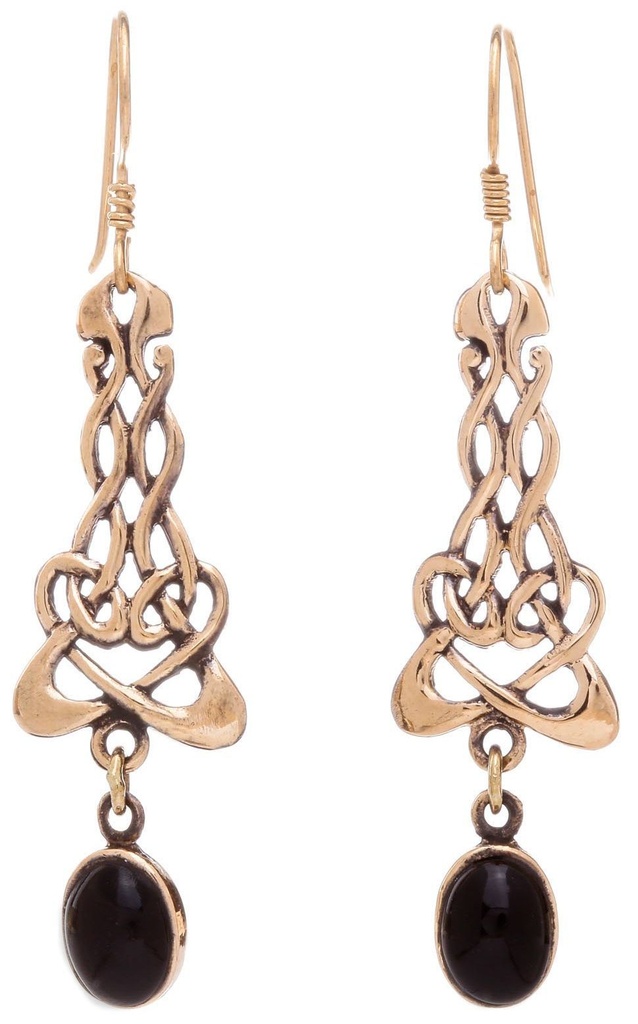 [ohb558] Keltische Ohrhänger SHEENA aus Bronze mit Onyx – Mittelalter Schmuck 6,1 cm