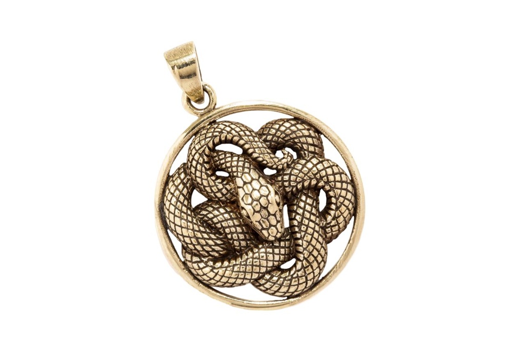 [amb561] Amulett Anhänger "Gherni – Schlangenknoten" aus Bronze – Schutzsymbol der Erneuerung 3,6 cm