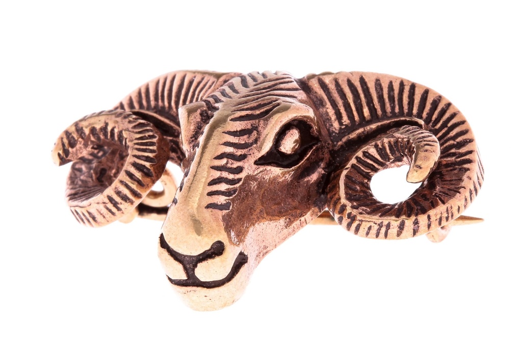 WINDALF Große Mittelalter Fibel RAM 4,2 cm – Widderkopf Gewandschließe aus Bronze