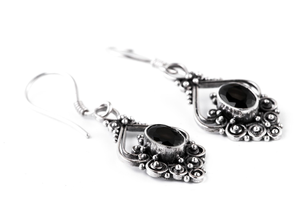 [Oh83-4] Schmuck Ohrhänger Salia Schwarzer Kristall 4,1 cm – Silber 925 – Mystische Ohrringe mit funkelndem Edelstein 