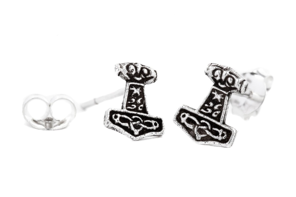 Ohrstecker Mjølner Thorshammer aus Silber 925 – Mini Mjölnir Wikinger Ohrschmuck 9 mm