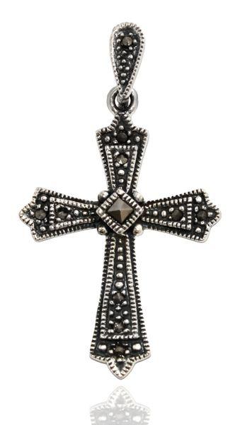 Gothic Kreuz-Anhänger VARAN aus 925er Silber – Mittelalterlicher Schmuck mit Markasiten (4,1 cm)