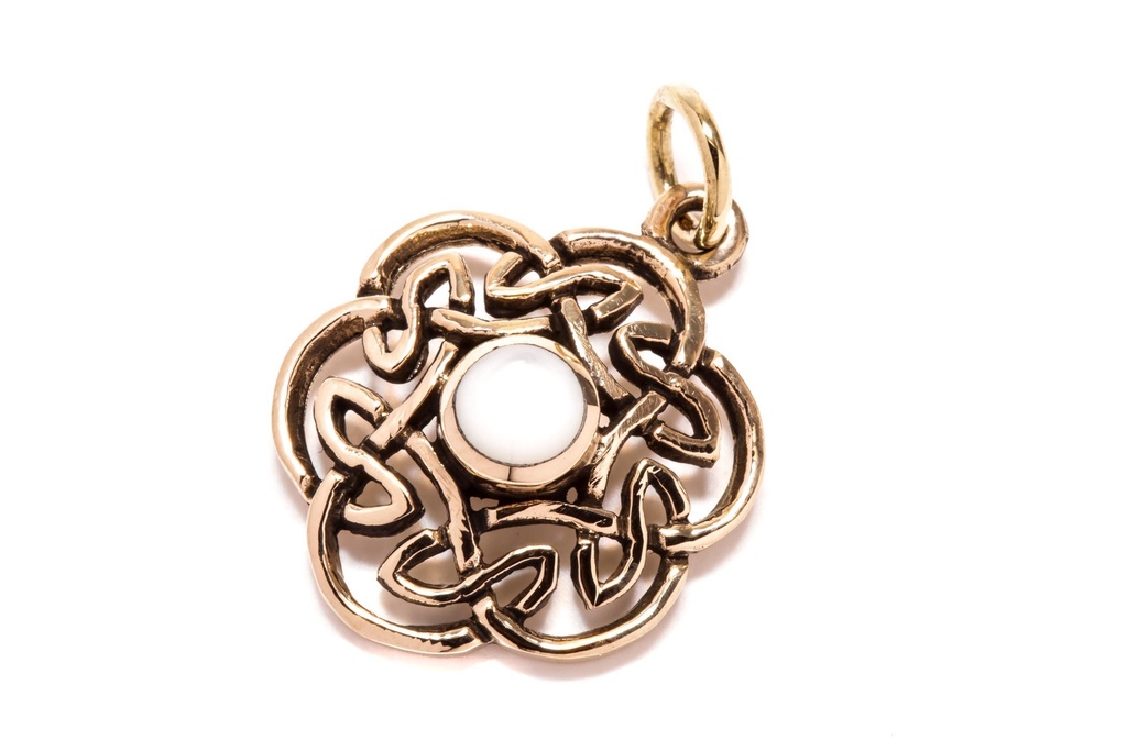 Schmuck Anhänger Nuada 2,5 cm – Bronze – Keltisches Amulett mit Perlmutt für Harmonie & Schutz