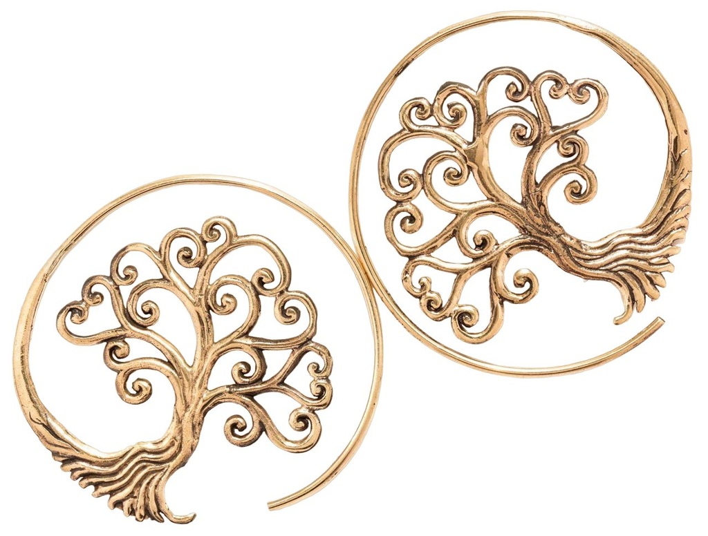 Ohrhänger Scarlett Baum des Lebens aus Bronze – Mystischer Lebensbaum Ohrschmuck mit rotem Stein Ø 4,4 cm