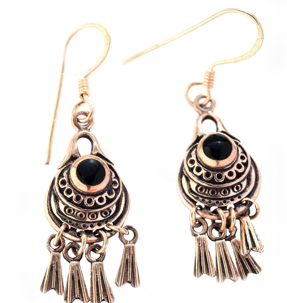 Ohrhänger Viking Asa mit Onyx aus Bronze – Wikinger Ohrschmuck im Vintage Stil 4,1 cm