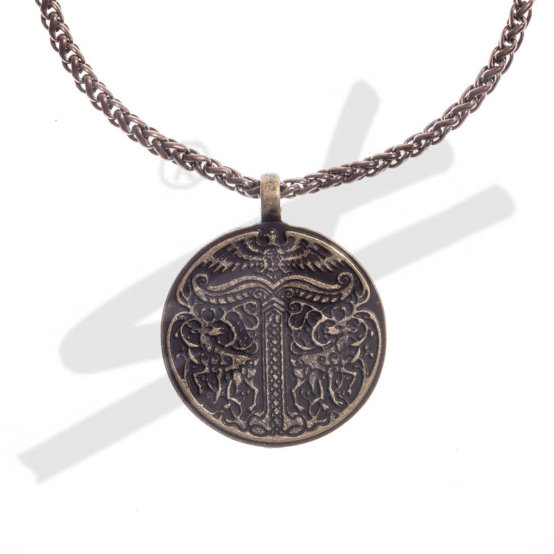 Halskette „Irminsul mit Hirschen & Adler“ – Altmessingfarbener Weltenbaum-Anhänger