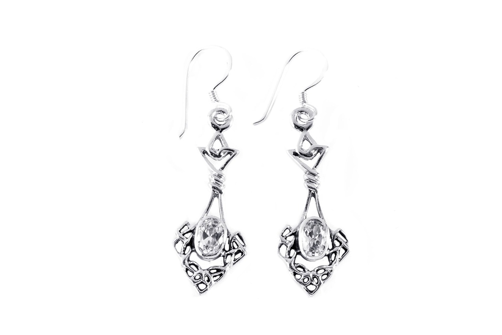 Ohrhänger Danu mit weißem Kristall aus Silber 925 – Keltischer Ohrschmuck 4,4 cm