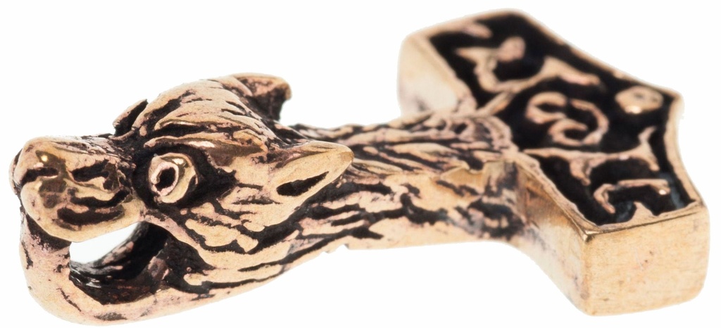 [atb13] Thorshammer Anhänger WOLFHAMMER aus Bronze – Mjölnir mit Wolfskopf 2,3 cm