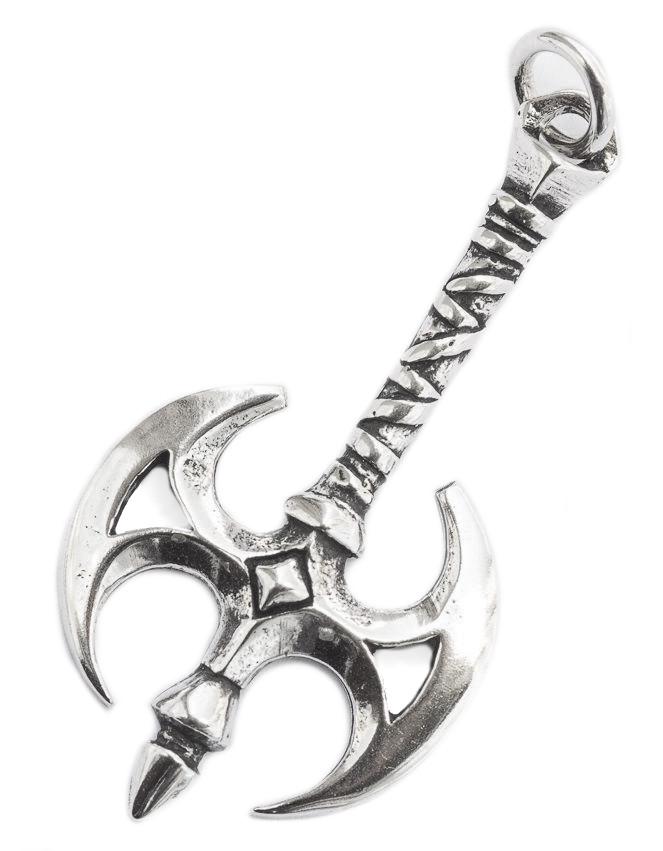 Schmuckstück  Wikinger Schmuck Anhänger DARK 5.1 cm Große Nordische Doppelaxt Silber 5.1 cm