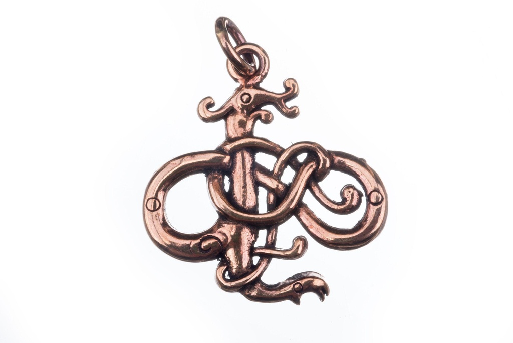 Schmuck Anhänger Askan – Wikinger Drache im Urnesstil 3 cm – Bronze – Nordisches Schutzamulett