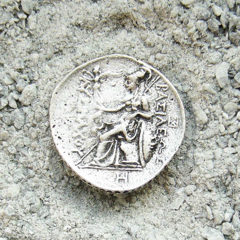 [N-133-1] Griechische Tetradrachme Replik silberfarben – Antiker Münzbeschlag aus Zamak