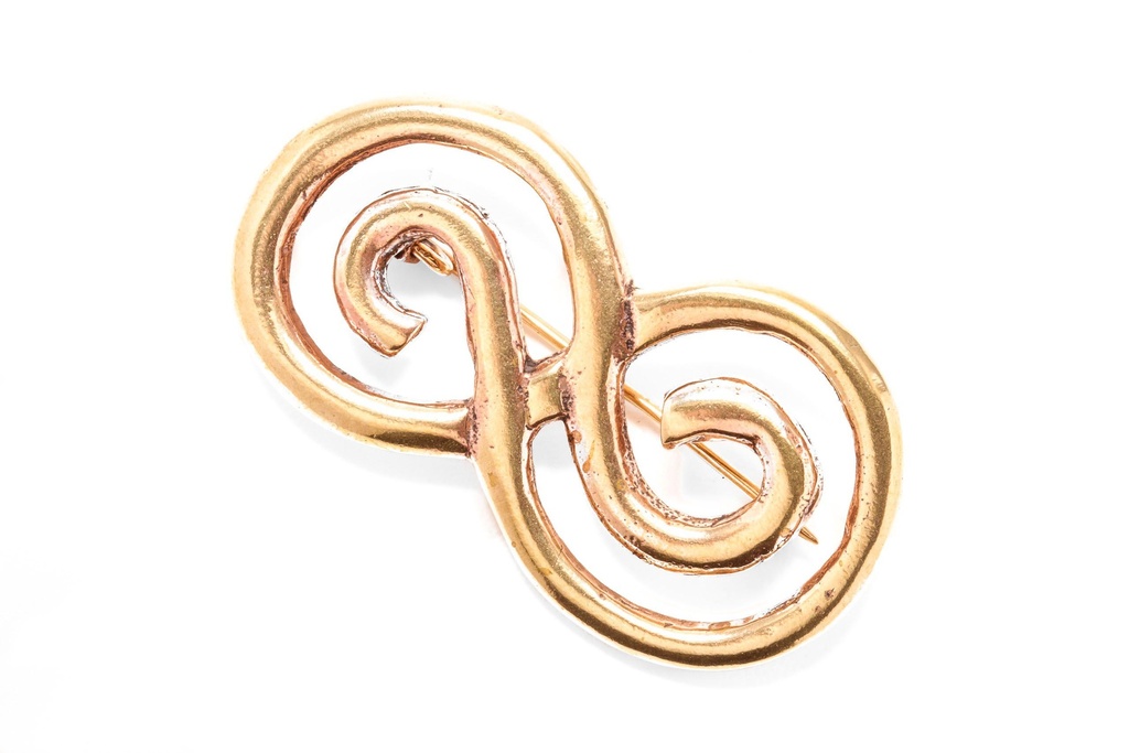 Fibel Unendlichkeitssymbol "Una" aus Bronze – Keltischer Gewandschmuck 6,7 cm