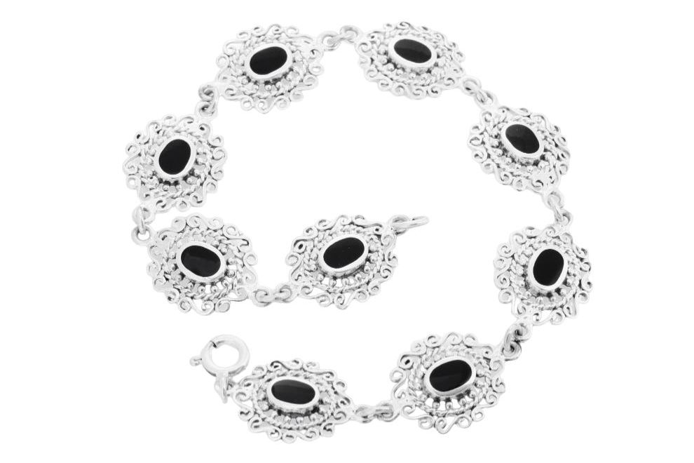 [ark12] SINA Armkette aus Silber mit Onyx – Mittelalterliches Damen-Armband 19 cm