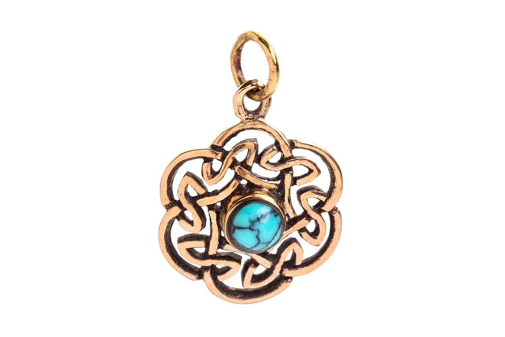 [Acb523-3] Schmuckstück  Damen Schmuck Anhänger NUADA 2.5 cm Keltischer Knoten Türkis Bronze 2.5 cm