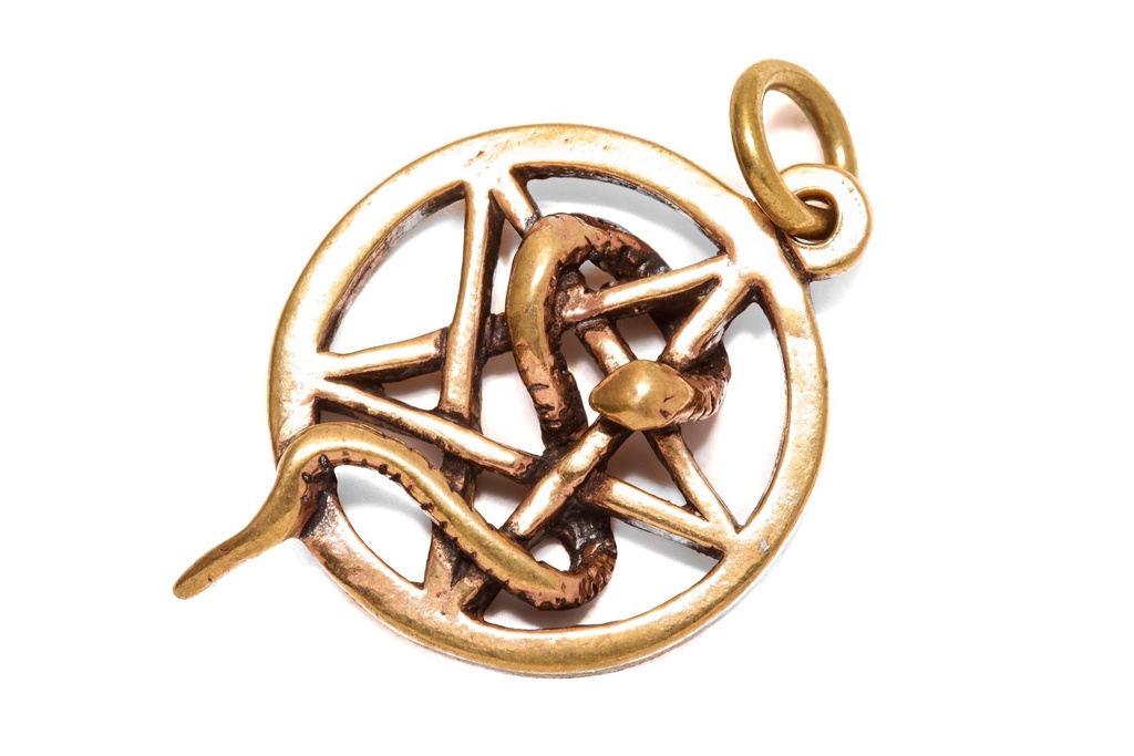 Amulett Anhänger "Mandara – Pentagramm & Schlange" aus Bronze – Symbol für Transformation & Schutz 3,7 cm