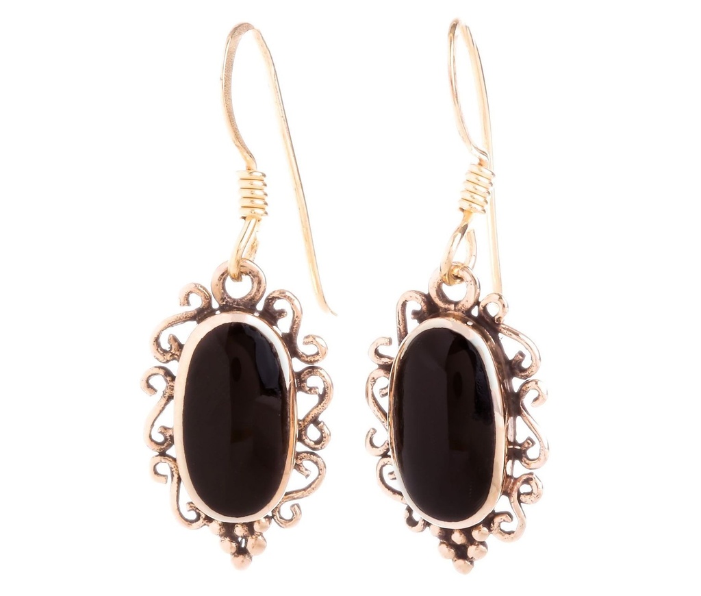 CARNIA Ohrringe aus Bronze mit Onyx – Keltische Spiralen Ohrhänger 3 cm