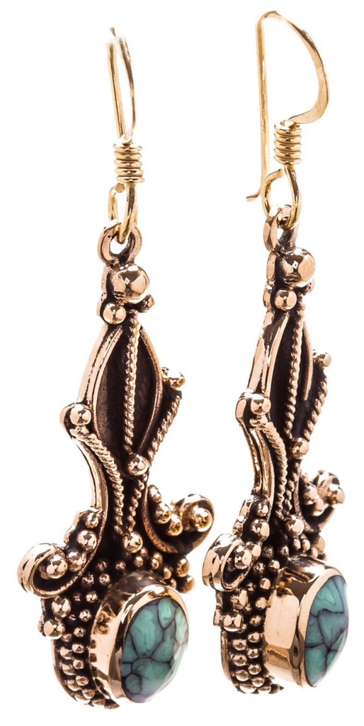 [Ohb583-2] Schmuck Ohrhänger Kayleen Türkis 4,7 cm – Bronze – Bohemian Ohrringe mit Edelstein 