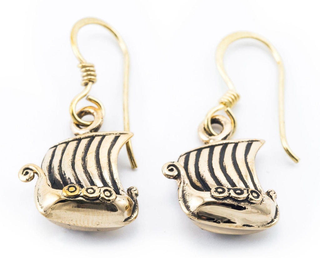 [ohb503] Ohrhänger Árvakur Wikingerboot aus Bronze – Nordischer Ohrschmuck 1,8 cm Drachenboote