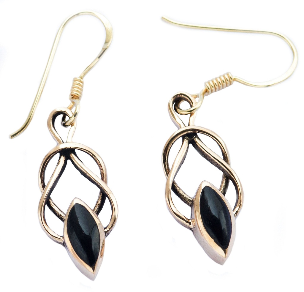 [ohb523] Ohrhänger Janine mit Onyx aus Bronze – Keltischer Schutzstein Ohrschmuck 3,7 cm