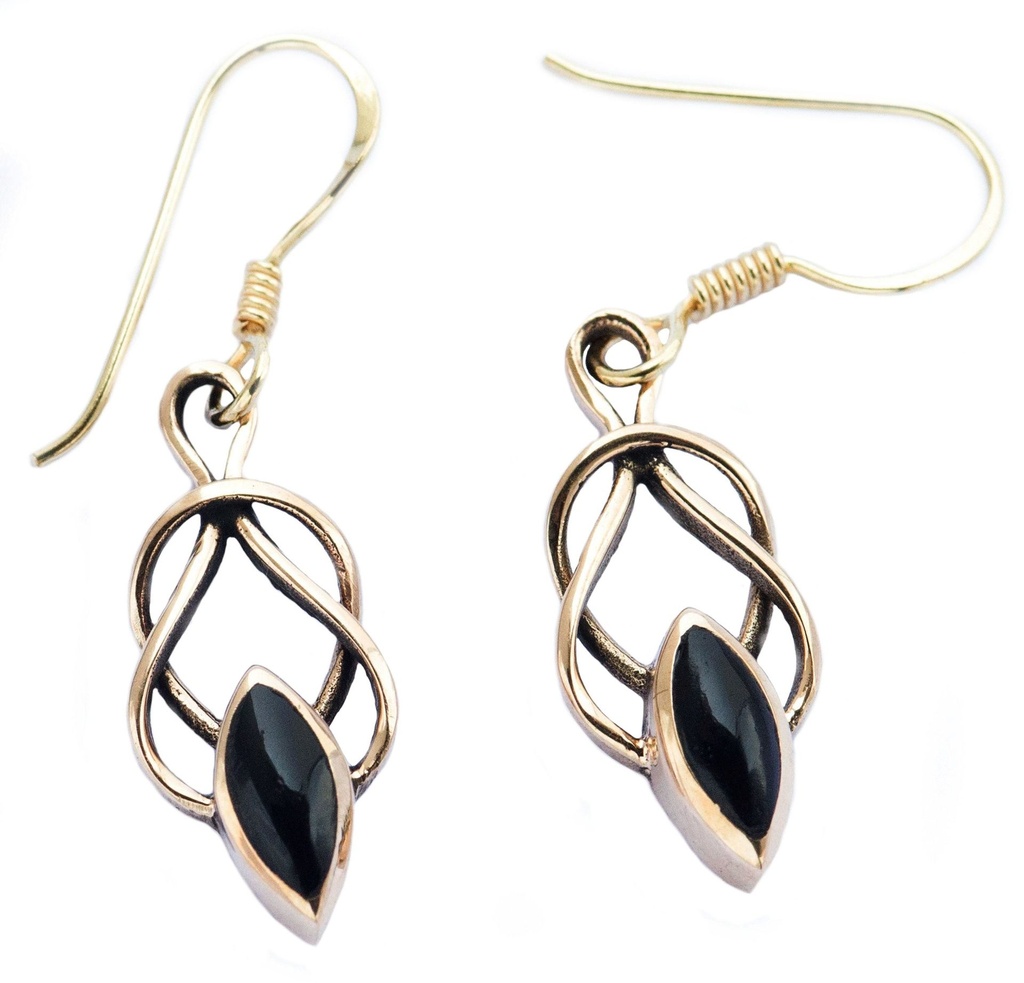 Ohrhänger Janine mit Onyx aus Bronze – Keltischer Schutzstein Ohrschmuck 3,7 cm