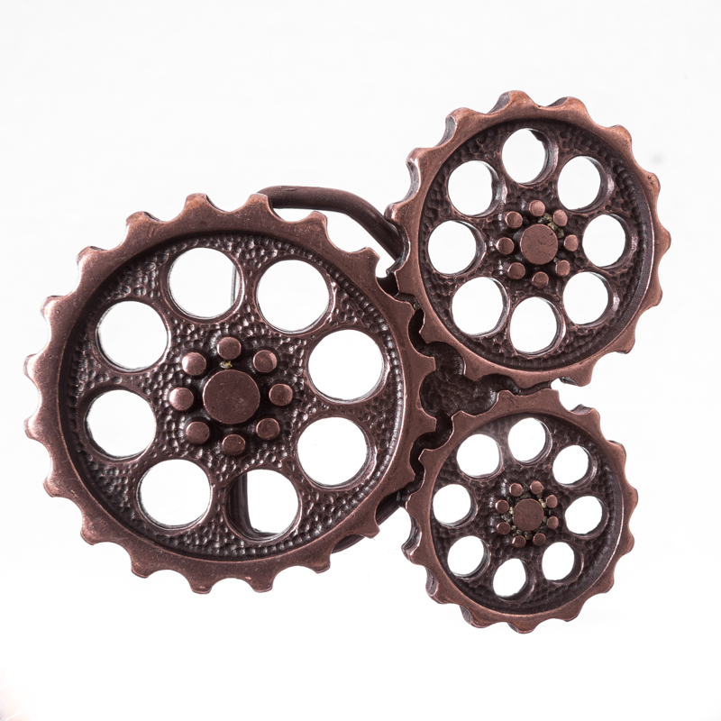 [B616-4] Steampunk Gürtelschließe „STP Moebius“ kupferfarben – Zahnräder-Schnalle aus Zamak für 4 cm Gürtel