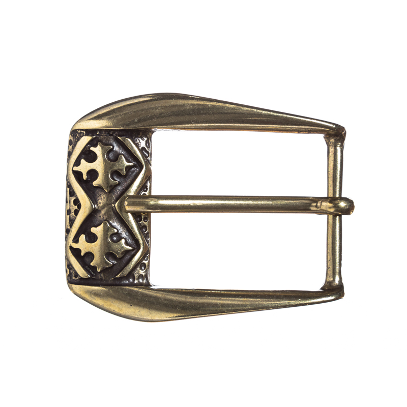 [B677-2] Kreuzzug Gürtelschließe messingfarben – Reliefverzierte Mittelalter-Schnalle für 3 cm Gürtel