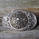 Schildwall-Gürtelschließe silberfarben – Dreischild-Schnalle aus Zamak für 4 cm Gürtel