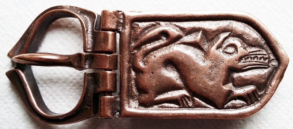 [B647-4] Mittelalter-Gelenkschließe „Sarkany“ – kupferfarbene Drachenschnalle für 3 cm Gürtel