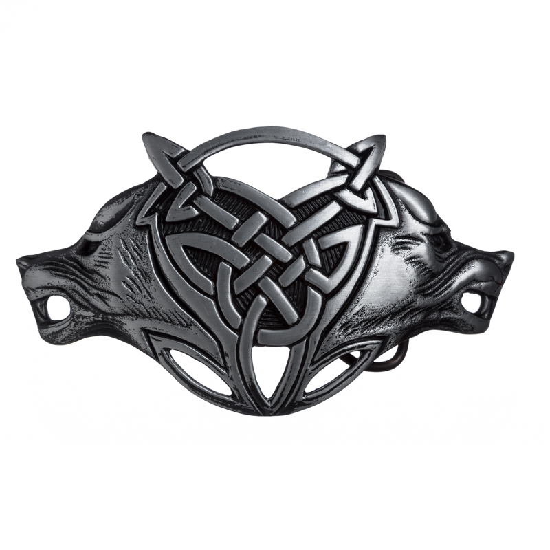 Celtic Wolves Gürtelschließe in Schwarzsilber – Keltischer Wolfsknoten für 4 cm Gürtel
