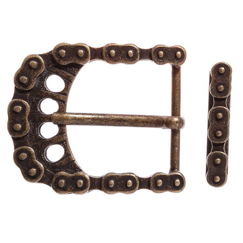 [B614-21] Steampunk Bike Chain Gürtelschließe Set altmessingfarben – Kettenglieder-Schnalle & Schlaufe aus Zamak für 4 cm Gürtel
