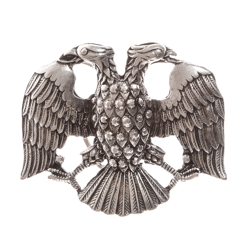 Doppelkopf-Adler Gürtelschließe in Silberoptik – Herrschaftssymbol für 4 cm Gürtel 