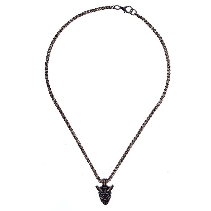 Halskette „Fenrir“ – Altmessingfarbener Wikinger-Wolfsanhänger an Flechtkette