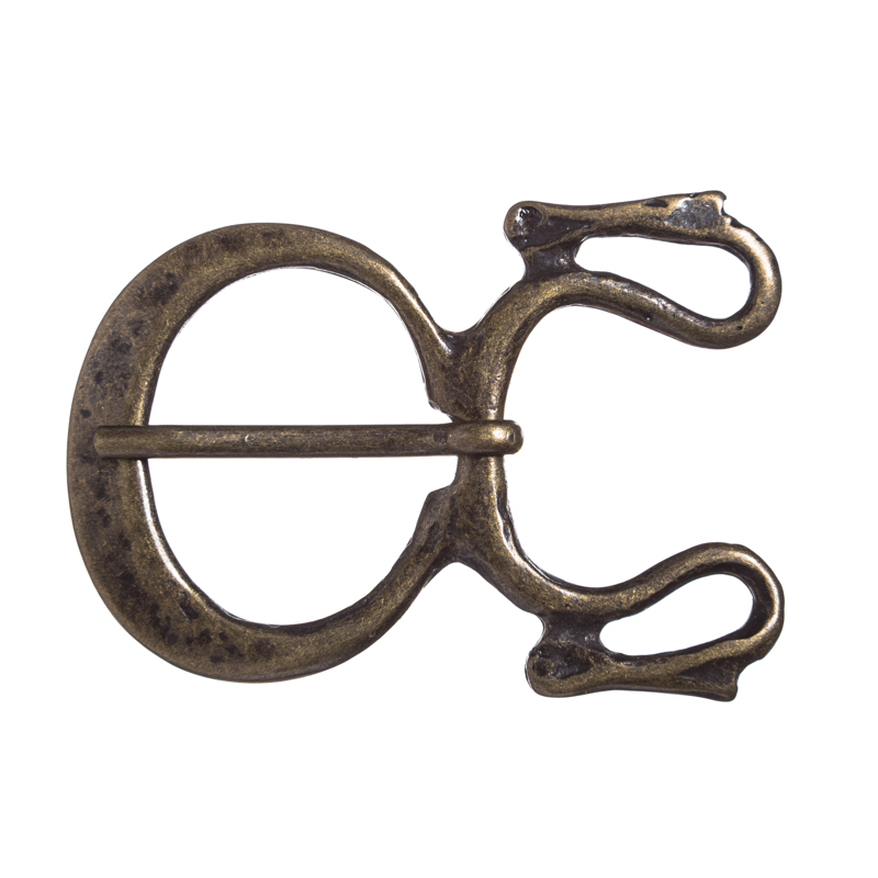 Drachenschließe altmessingfarben – Mittelalterliche 2 cm Schnalle mit Drachenköpfen im antiken Stil