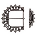Steampunk Zahnrad-Gürtelschließe Set silberfarben – Schnalle & Schlaufe im Mechanic-Look für 4 cm Gürtel