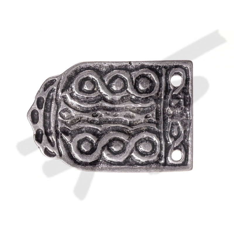 [33763] silberfarbene Mittelalter-Gürtelspitze Wellen 4cm