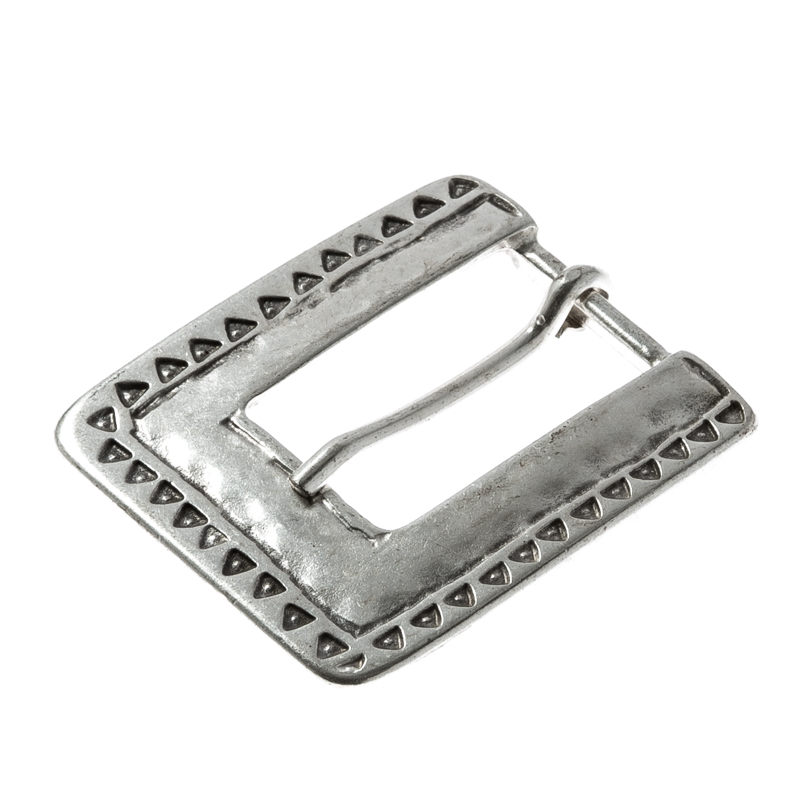 Silberfarbene Mittelalter-Schließe – Rechteckige Riemenschnalle mit antikem Ziermuster