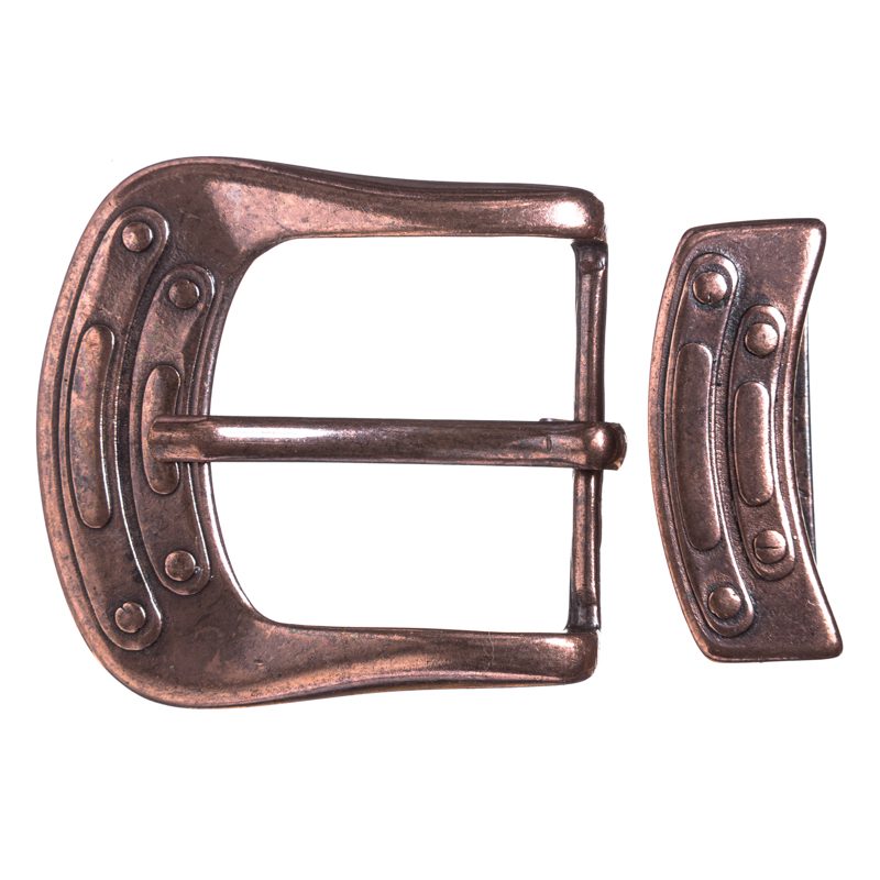 Steampunk Gürtelschließe „Jeter“ kupferfarben – Schnalle & Metallschlaufe im mechanischen Design für 4 cm Gürtel