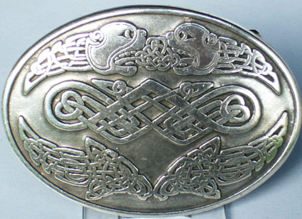 Celtic Lions Gürtelschließe in Silberoptik – Keltisches Knotenmuster mit Löwen für 4 cm Gürtel